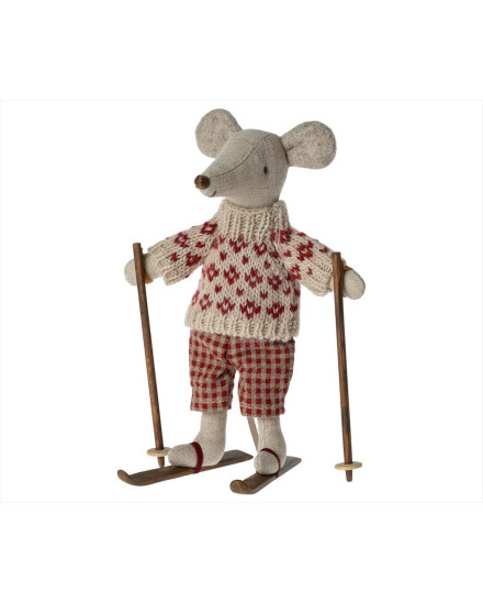 Maileg Winter Mouse with Ski Set, Mum