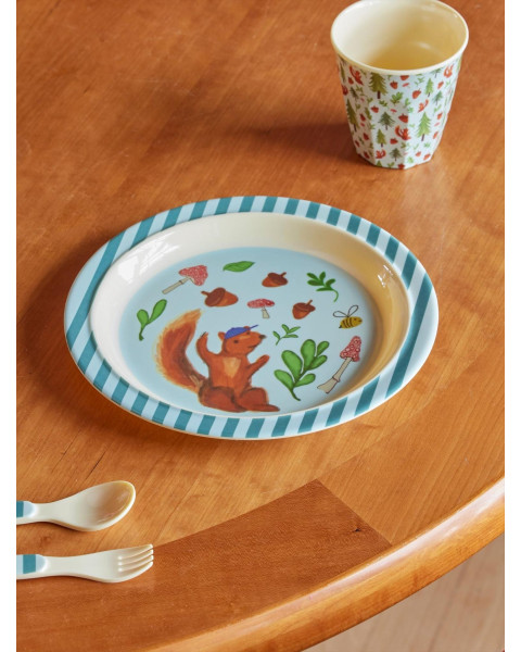 Rice Melamine Kids Lunch Plate with Blue Happy Forest