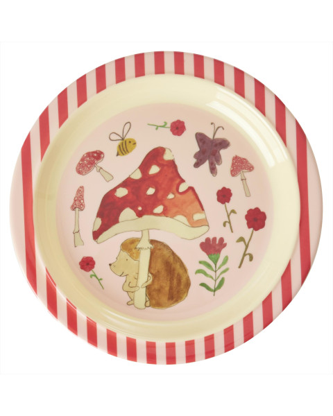 Rice Melamine Kids Lunch Plate with Pink Happy Forest Print