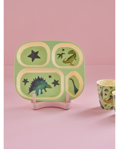 Rice Melamine Kids 4 Room Plate with Dino Print