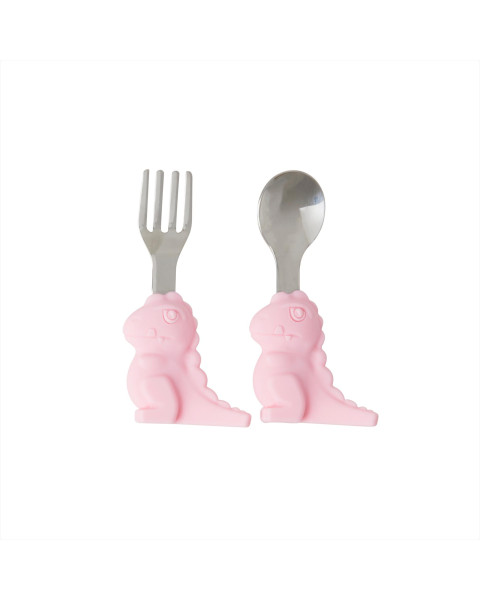 Rice Stainless Steel Kids Cutlery with Dino Handle - Pink