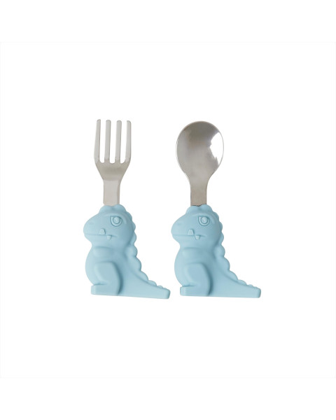 Rice Stainless Steel Kids Cutlery with Dino Handle - Blue