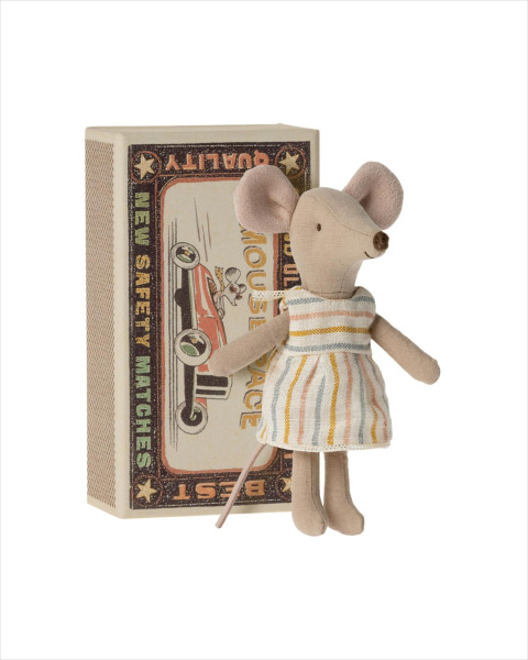 Imperfect Maileg Big Sister Mouse in Matchbox - Multi Stripes