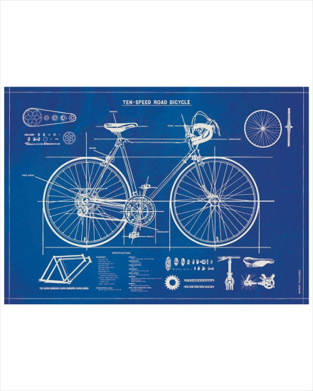 Cavallini Bicycle Blueprint Poster Wrap