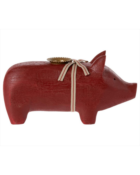 Maileg Wooden Pig, Medium - Red