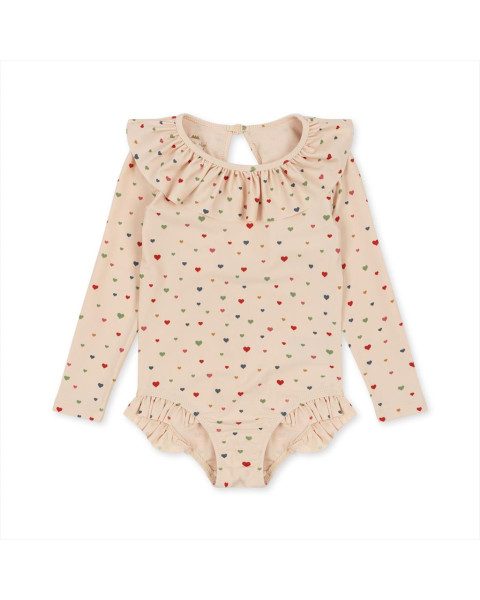 Konges Slojd Manuca LS Frill Swimsuit - Multi Hearts