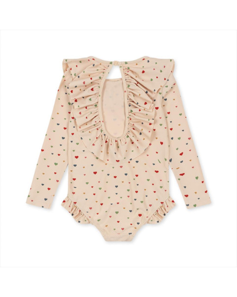 Konges Slojd Manuca LS Frill Swimsuit - Multi Hearts