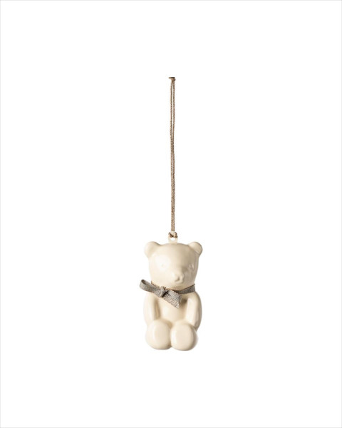 Maileg Metal Ornament, Teddy Bear - Off white/Blue