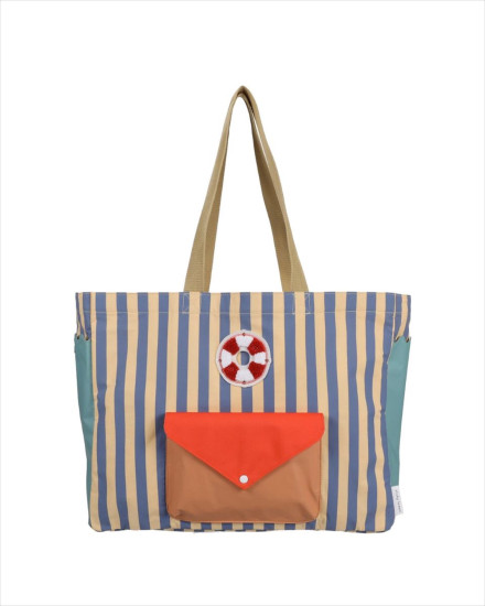 Sticky Lemon Shopper | Stripes Blue Whale + Sandy Yellow
