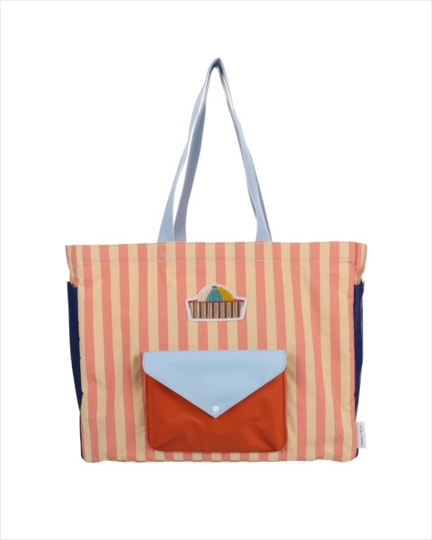 Sticky Lemon Shopper | Stripes Coral Pink + Sandy Yellow