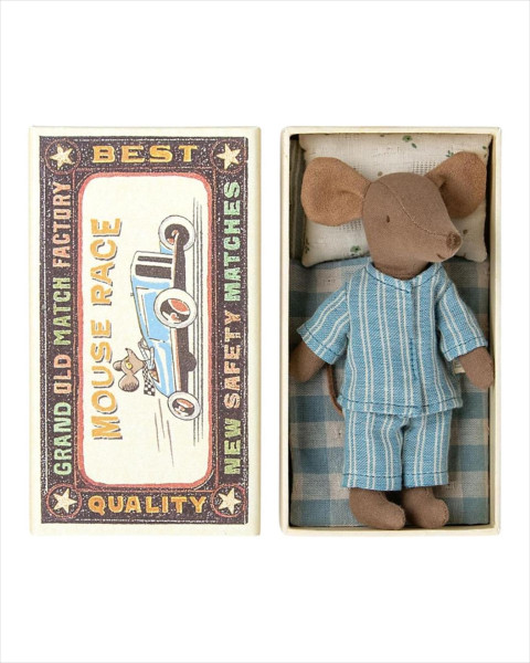 Imperfect Maileg Big Brother Mouse in Matchbox - Mint Stripes
