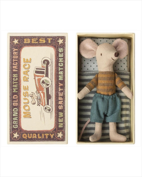 Imperfect Maileg Big Brother Mouse in Box - Brown Stripey Shirt