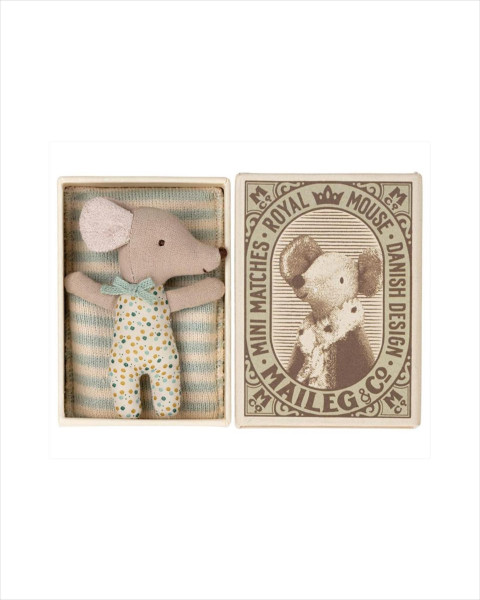 Maileg Baby Mouse, Sleepy/Wakey in Matchbox Boy -  Blue