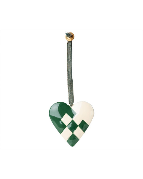 Maileg Metal Ornament Braided Heart - Dark Green