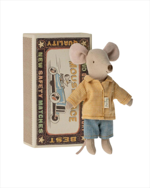 Imperfect Maileg Big Brother Mouse in Matchbox - Yellow Flannel