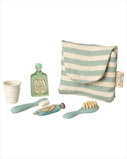 Maileg Toothbrush Set in Bag, Mouse - Blue Stripe