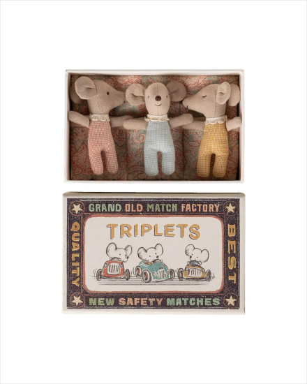 Maileg Triplets, Baby Mice in Matchbox - Checker