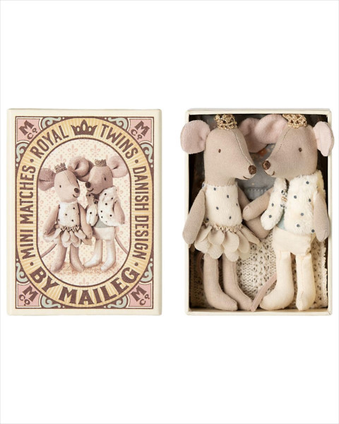 Maileg Royal Twin Mice, Little Sister and Brother in Matchbox