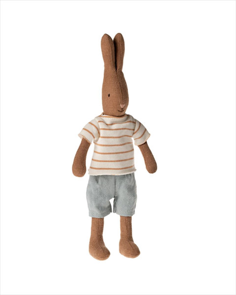 Maileg Rabbit, Size 1 - Chocolate Brown, Striped Blouse & Short